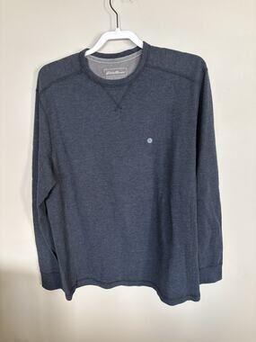 Eddie Bauer Men’s L Thermal Crew Waffle Knit Shirt Heather Navy Long Sleeve NWT